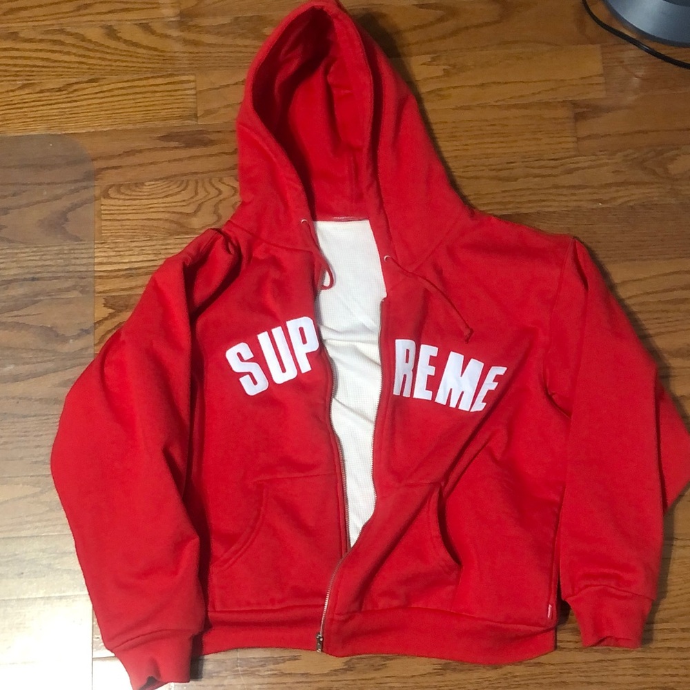 Supreme Red Hoodie with White Logo
